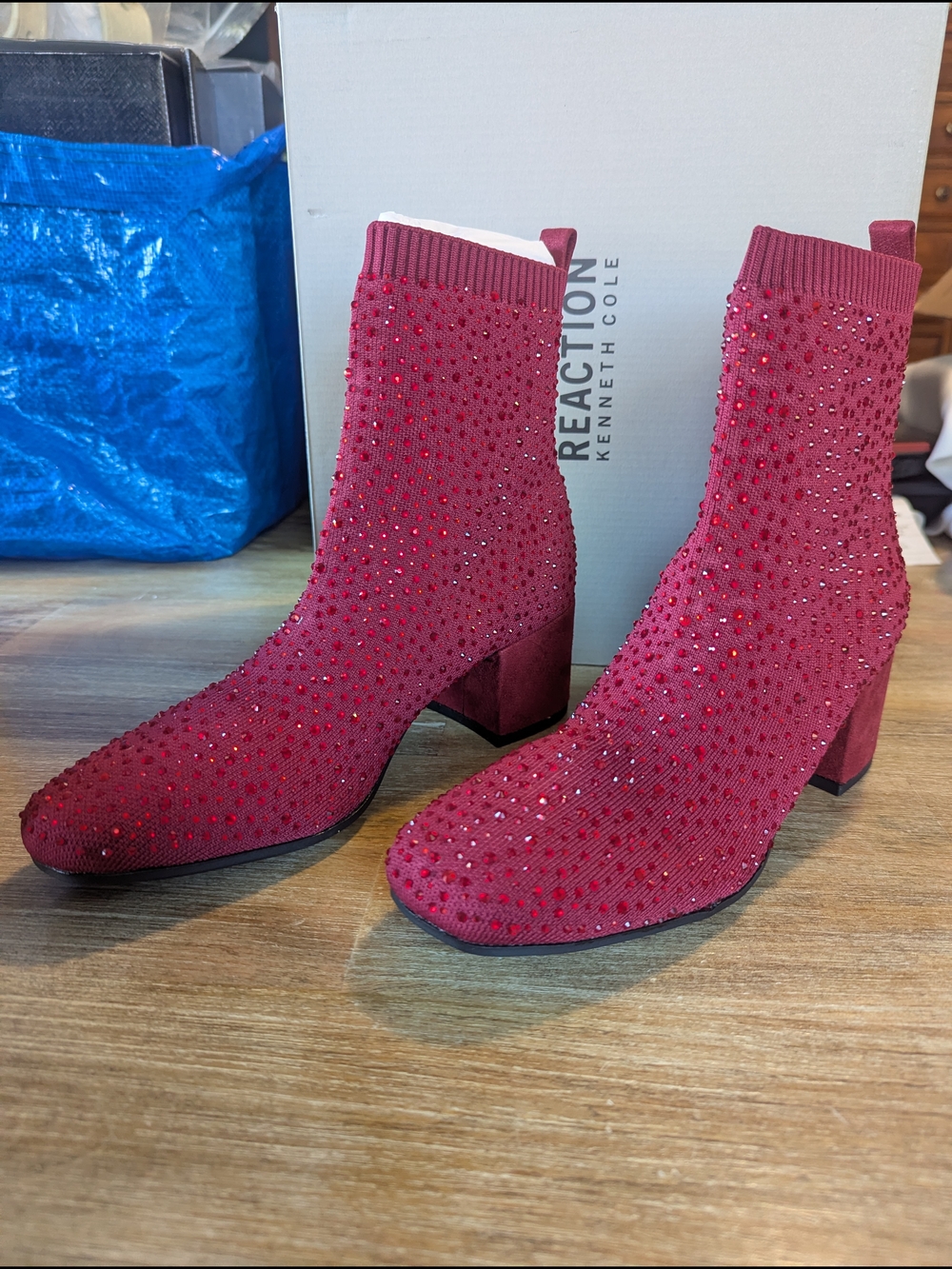 Kenneth Cole Reaction Women’s Red Embellished Knit Ankle Boots